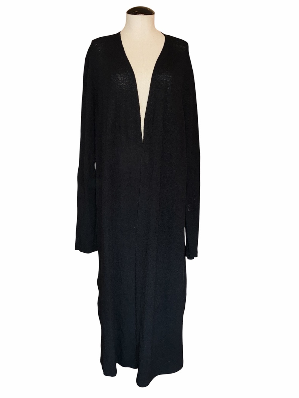 Eileen Fisher long duster cardigan large black organic linen mature office split